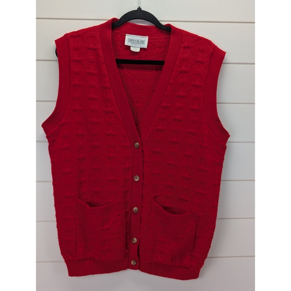 Vintage Sweater Vest Women Size XL Red‎ Buttons Grandma Mom Valentine USA Cozy